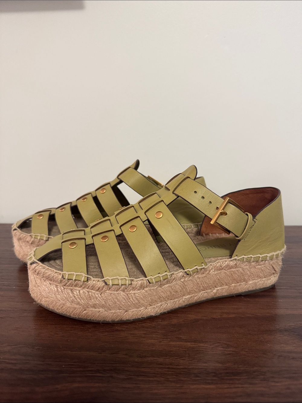 Tory Burch Fisherman Platform Espadrilles in pistachio green - size 7